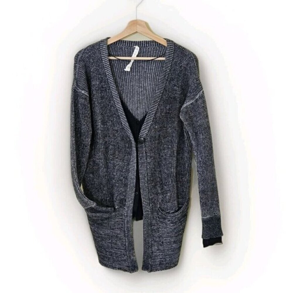 Lululemon Cardigan Women US 6 Marled Navy Knit Ribbed Vestigan Athleisure Cotton